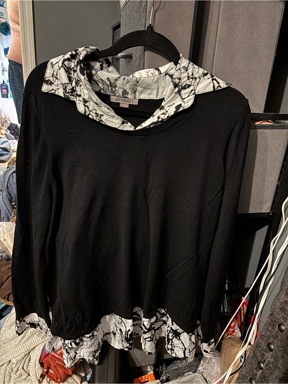 Roz and Ali Black Sweater with Marble Trim - Women's 2XL